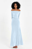 Off the Shoulder Velvet Formal Evening Dresses with Sash Long Prom Party Gowns