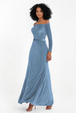 Off the Shoulder Velvet Formal Evening Dresses with Sash Long Prom Party Gowns