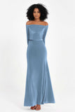 Off the Shoulder Velvet Formal Evening Dresses with Sash Long Prom Party Gowns