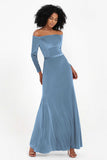 Off the Shoulder Velvet Formal Evening Dresses with Sash Long Prom Party Gowns