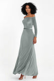 Off the Shoulder Velvet Formal Evening Dresses with Sash Long Prom Party Gowns