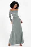 Off the Shoulder Velvet Formal Evening Dresses with Sash Long Prom Party Gowns