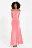 Off the Shoulder Velvet Formal Evening Dresses with Sash Long Prom Party Gowns