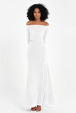 Off the Shoulder Velvet Formal Evening Dresses with Sash Long Prom Party Gowns