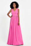 Modest Long Chiffon Bridesmaid Dress Sleeveless Pleated Ruched Formal Evening Dresses Gowns