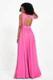 Modest Long Chiffon Bridesmaid Dress Sleeveless Pleated Ruched Formal Evening Dresses Gowns