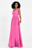 Modest Long Chiffon Bridesmaid Dress Sleeveless Pleated Ruched Formal Evening Dresses Gowns
