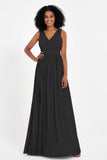 Modest Long Chiffon Bridesmaid Dress Sleeveless Pleated Ruched Formal Evening Dresses Gowns