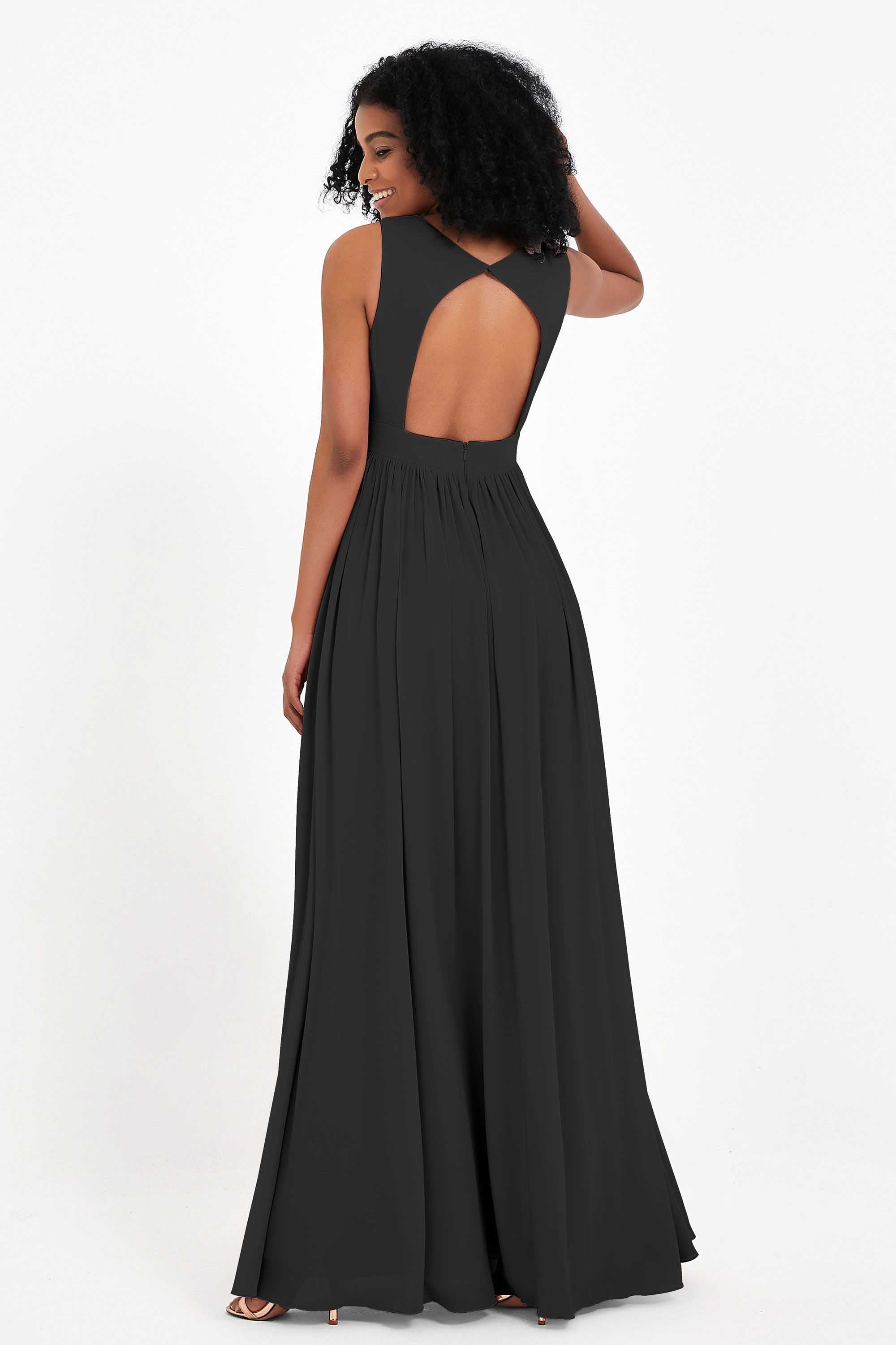 Modest Long Chiffon Bridesmaid Dress Sleeveless Pleated Ruched Formal Evening Dresses Gowns
