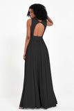 Modest Long Chiffon Bridesmaid Dress Sleeveless Pleated Ruched Formal Evening Dresses Gowns