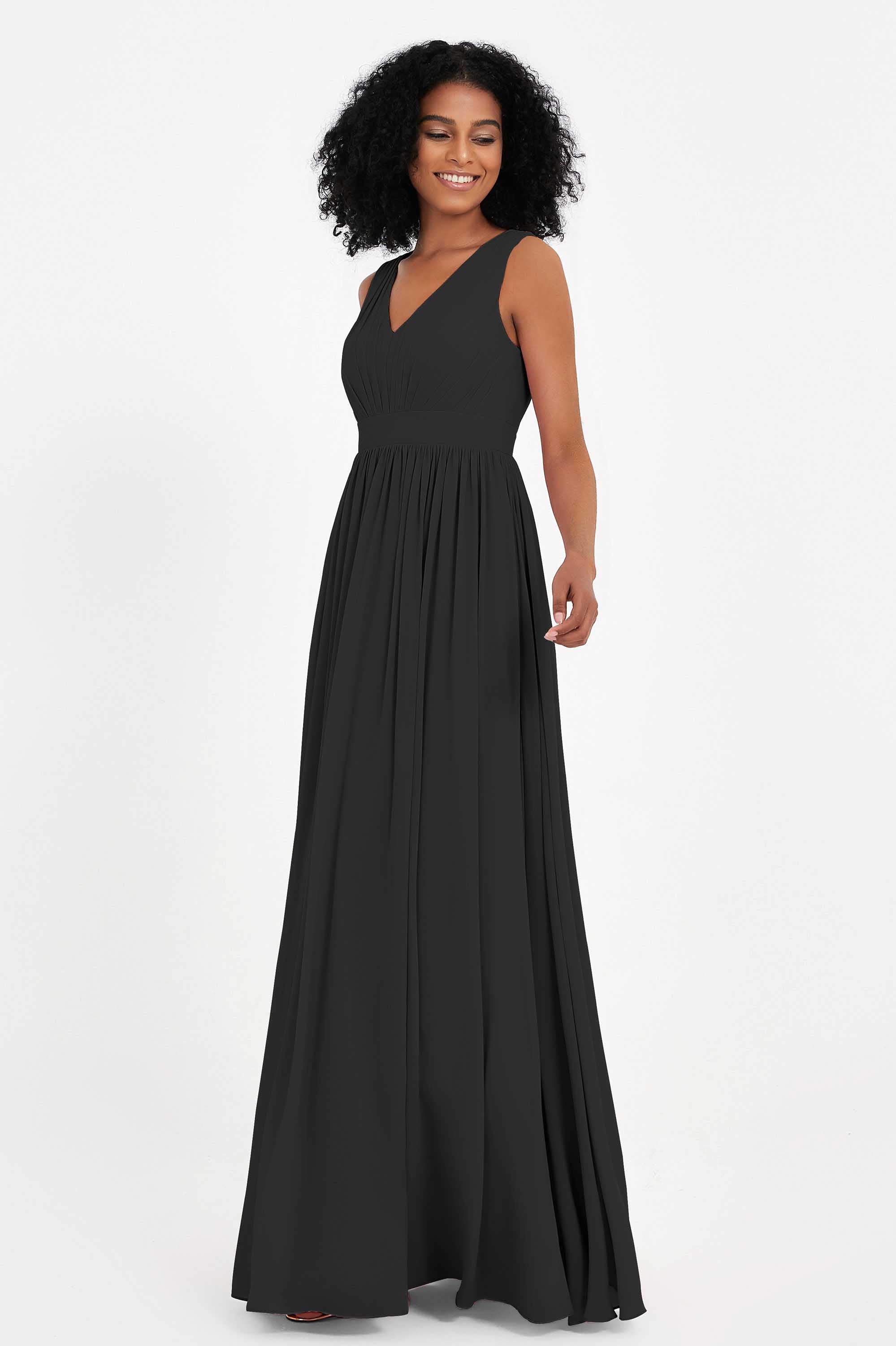 Modest Long Chiffon Bridesmaid Dress Sleeveless Pleated Ruched Formal Evening Dresses Gowns