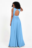 Modest Long Chiffon Bridesmaid Dress Sleeveless Pleated Ruched Formal Evening Dresses Gowns
