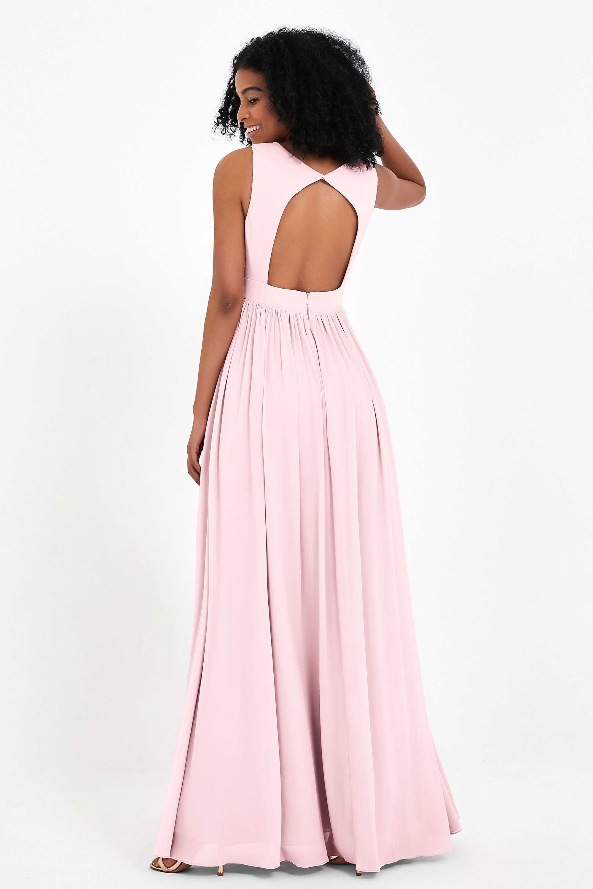 Modest Long Chiffon Bridesmaid Dress Sleeveless Pleated Ruched Formal Evening Dresses Gowns