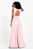 Modest Long Chiffon Bridesmaid Dress Sleeveless Pleated Ruched Formal Evening Dresses Gowns