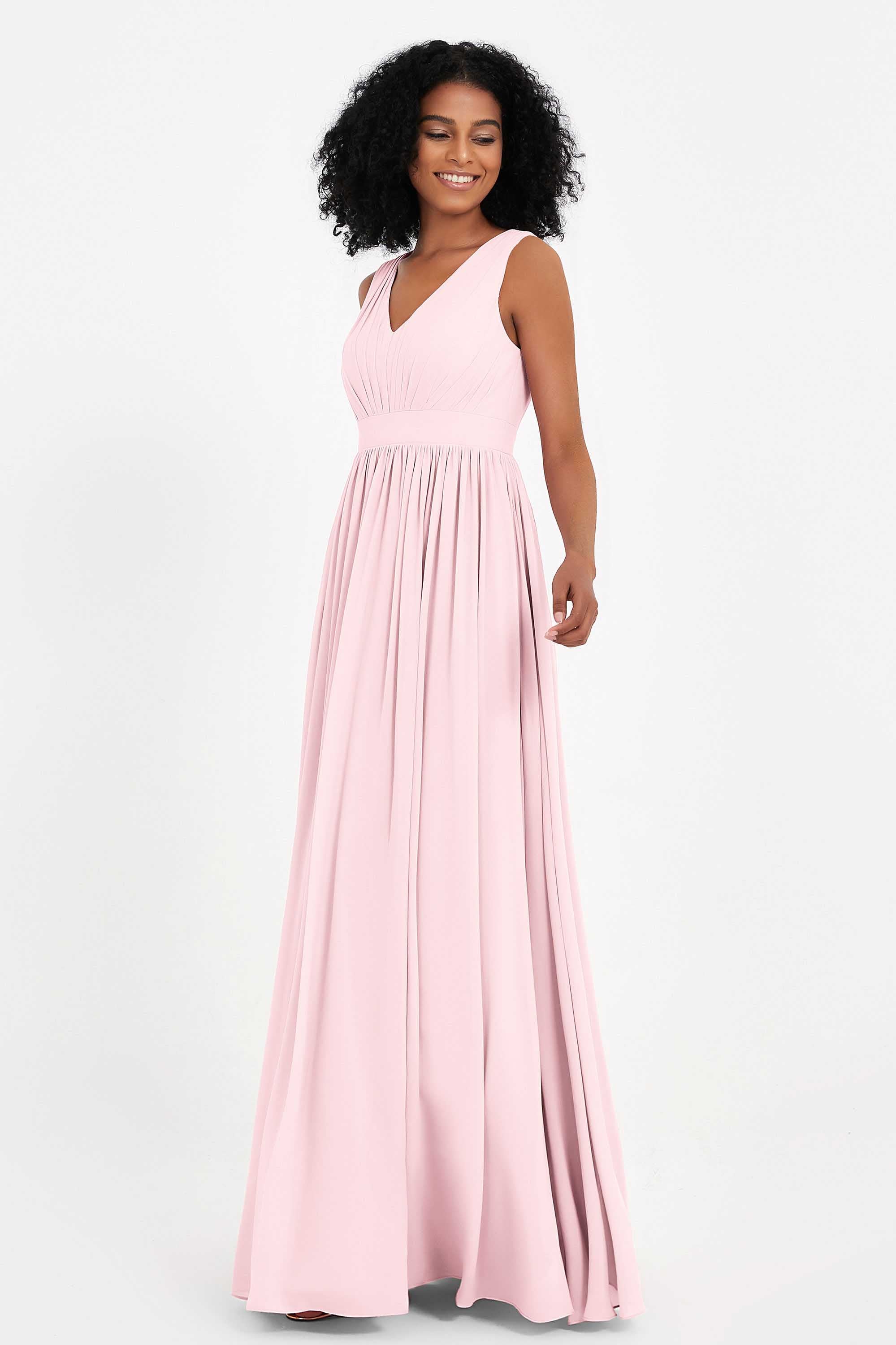 Modest Long Chiffon Bridesmaid Dress Sleeveless Pleated Ruched Formal Evening Dresses Gowns