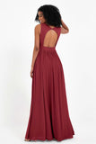 Modest Long Chiffon Bridesmaid Dress Sleeveless Pleated Ruched Formal Evening Dresses Gowns