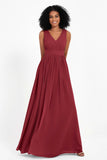 Modest Long Chiffon Bridesmaid Dress Sleeveless Pleated Ruched Formal Evening Dresses Gowns