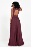 Modest Long Chiffon Bridesmaid Dress Sleeveless Pleated Ruched Formal Evening Dresses Gowns