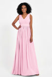 Modest Long Chiffon Bridesmaid Dress Sleeveless Pleated Ruched Formal Evening Dresses Gowns