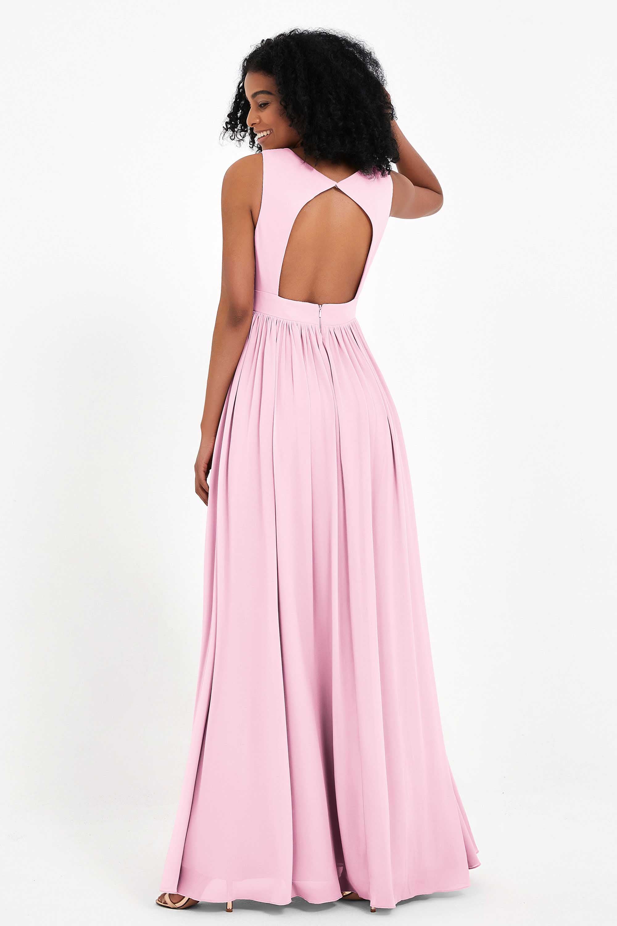 Modest Long Chiffon Bridesmaid Dress Sleeveless Pleated Ruched Formal Evening Dresses Gowns