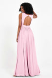 Modest Long Chiffon Bridesmaid Dress Sleeveless Pleated Ruched Formal Evening Dresses Gowns