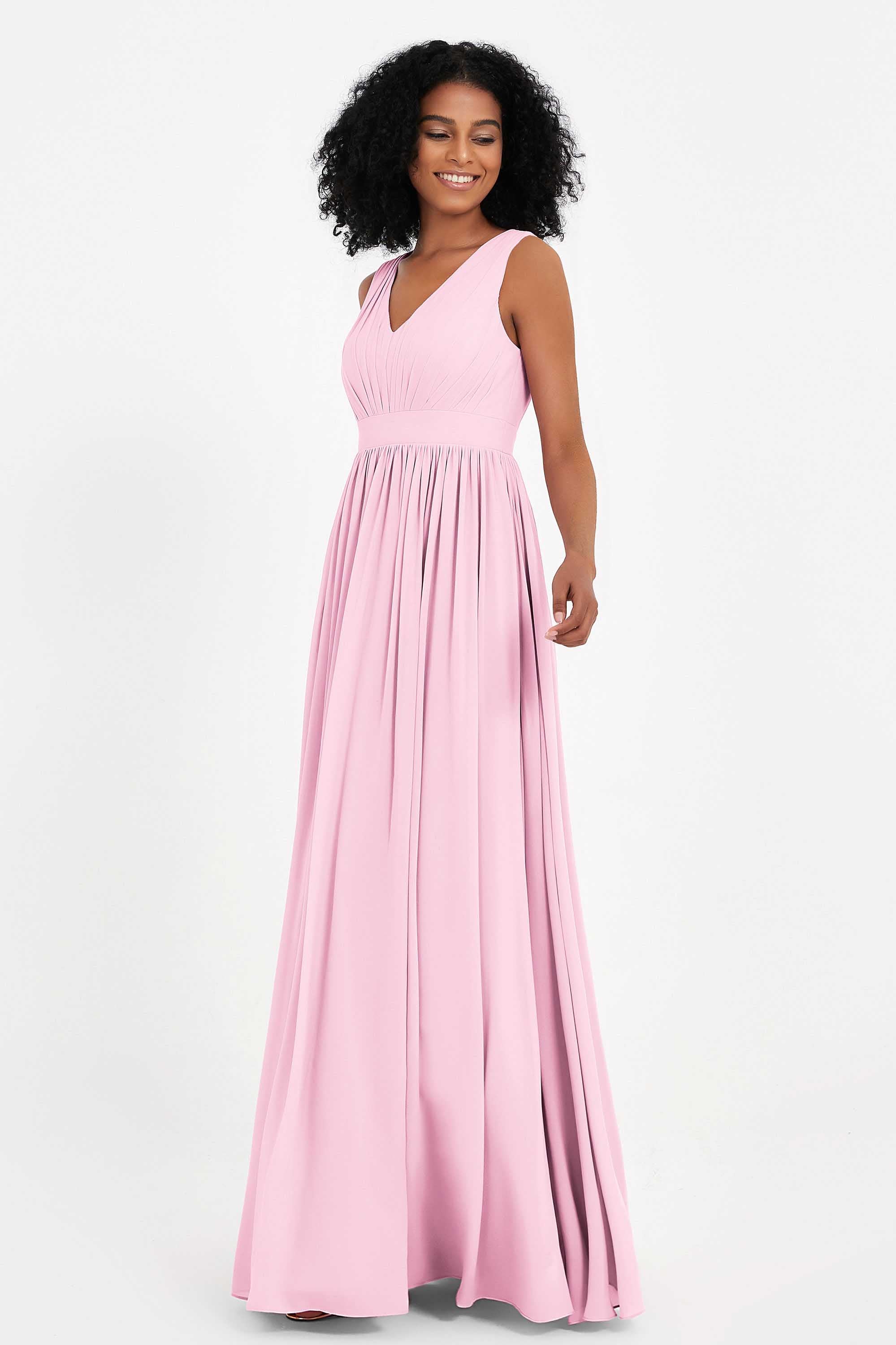Modest Long Chiffon Bridesmaid Dress Sleeveless Pleated Ruched Formal Evening Dresses Gowns