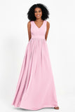 Modest Long Chiffon Bridesmaid Dress Sleeveless Pleated Ruched Formal Evening Dresses Gowns