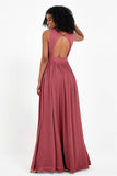 Modest Long Chiffon Bridesmaid Dress Sleeveless Pleated Ruched Formal Evening Dresses Gowns