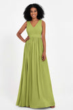 Modest Long Chiffon Bridesmaid Dress Sleeveless Pleated Ruched Formal Evening Dresses Gowns