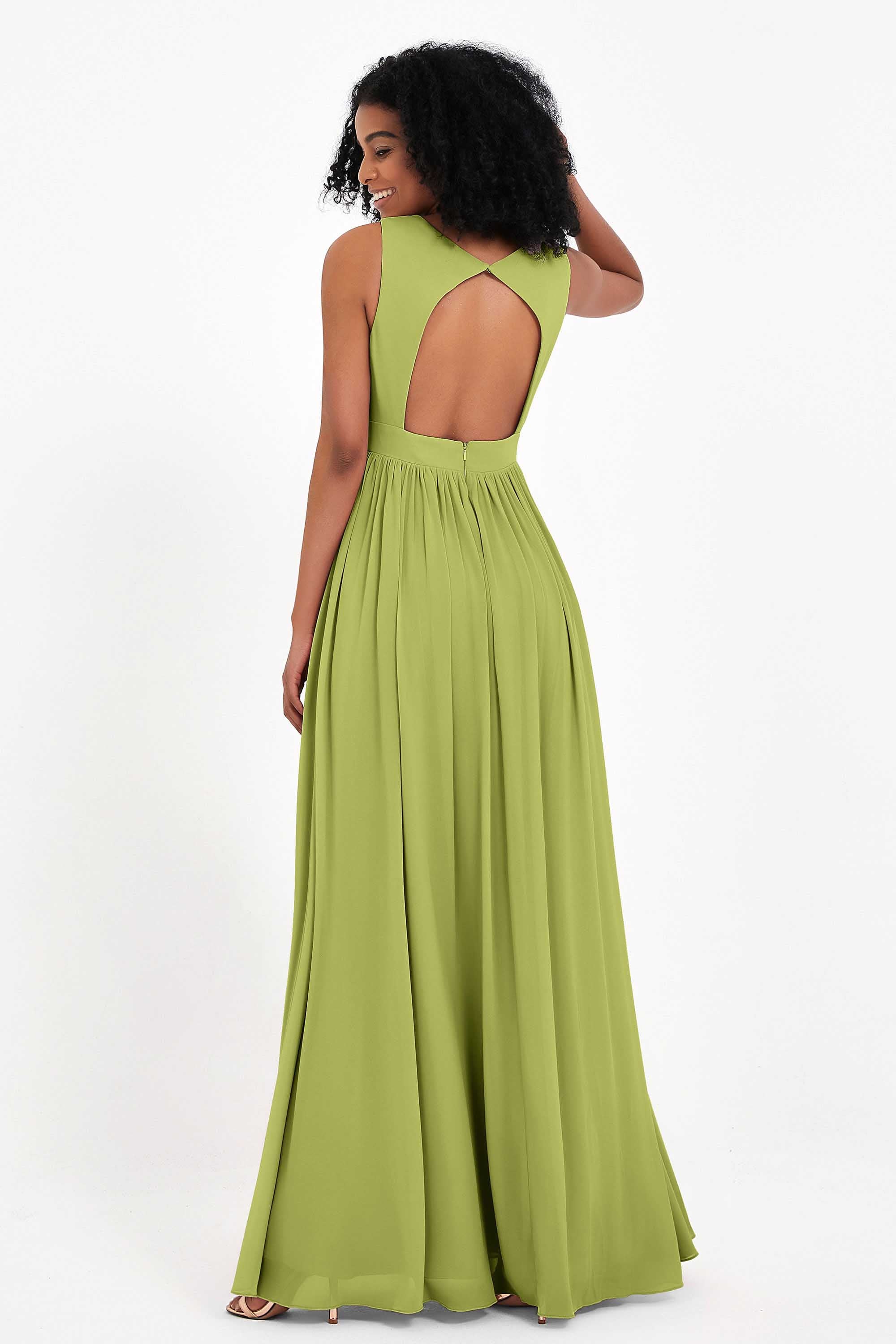 Modest Long Chiffon Bridesmaid Dress Sleeveless Pleated Ruched Formal Evening Dresses Gowns