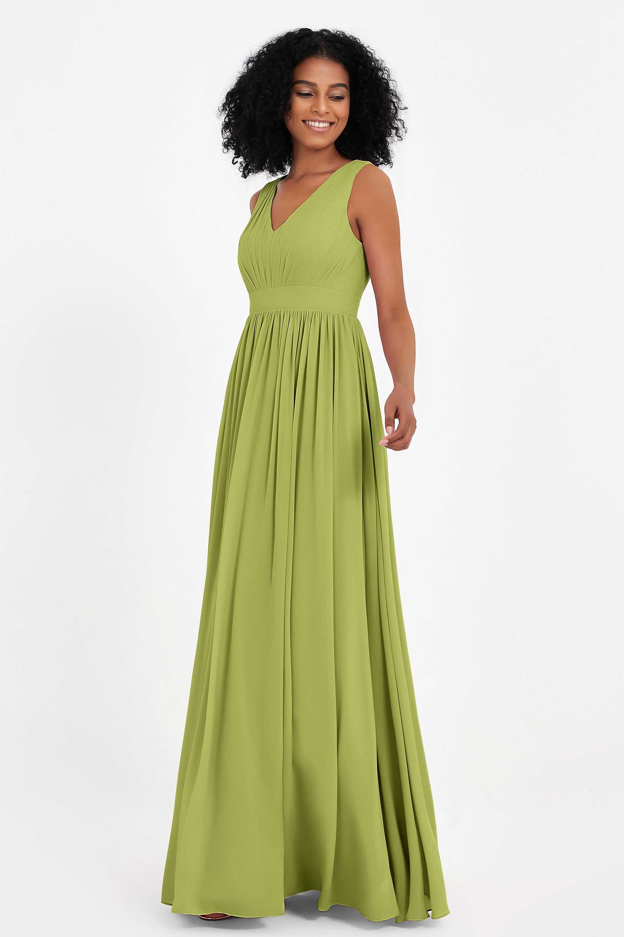 Modest Long Chiffon Bridesmaid Dress Sleeveless Pleated Ruched Formal Evening Dresses Gowns