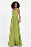 Modest Long Chiffon Bridesmaid Dress Sleeveless Pleated Ruched Formal Evening Dresses Gowns
