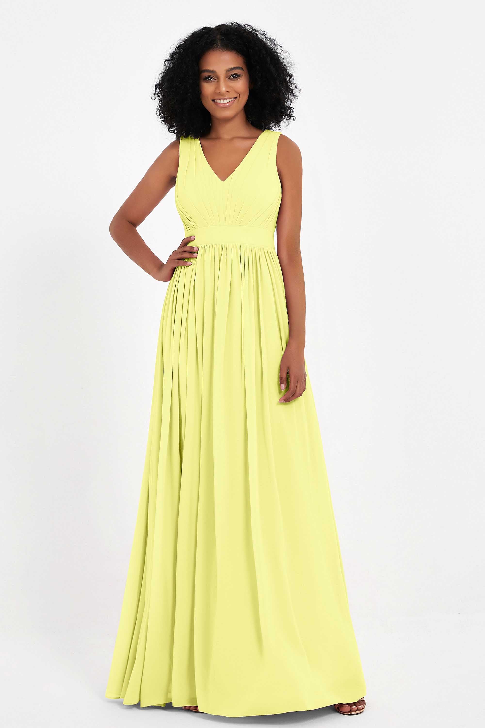 Modest Long Chiffon Bridesmaid Dress Sleeveless Pleated Ruched Formal Evening Dresses Gowns
