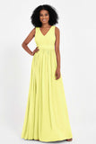 Modest Long Chiffon Bridesmaid Dress Sleeveless Pleated Ruched Formal Evening Dresses Gowns