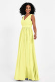 Modest Long Chiffon Bridesmaid Dress Sleeveless Pleated Ruched Formal Evening Dresses Gowns