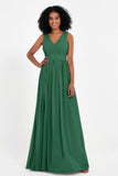 Modest Long Chiffon Bridesmaid Dress Sleeveless Pleated Ruched Formal Evening Dresses Gowns