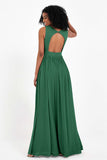 Modest Long Chiffon Bridesmaid Dress Sleeveless Pleated Ruched Formal Evening Dresses Gowns