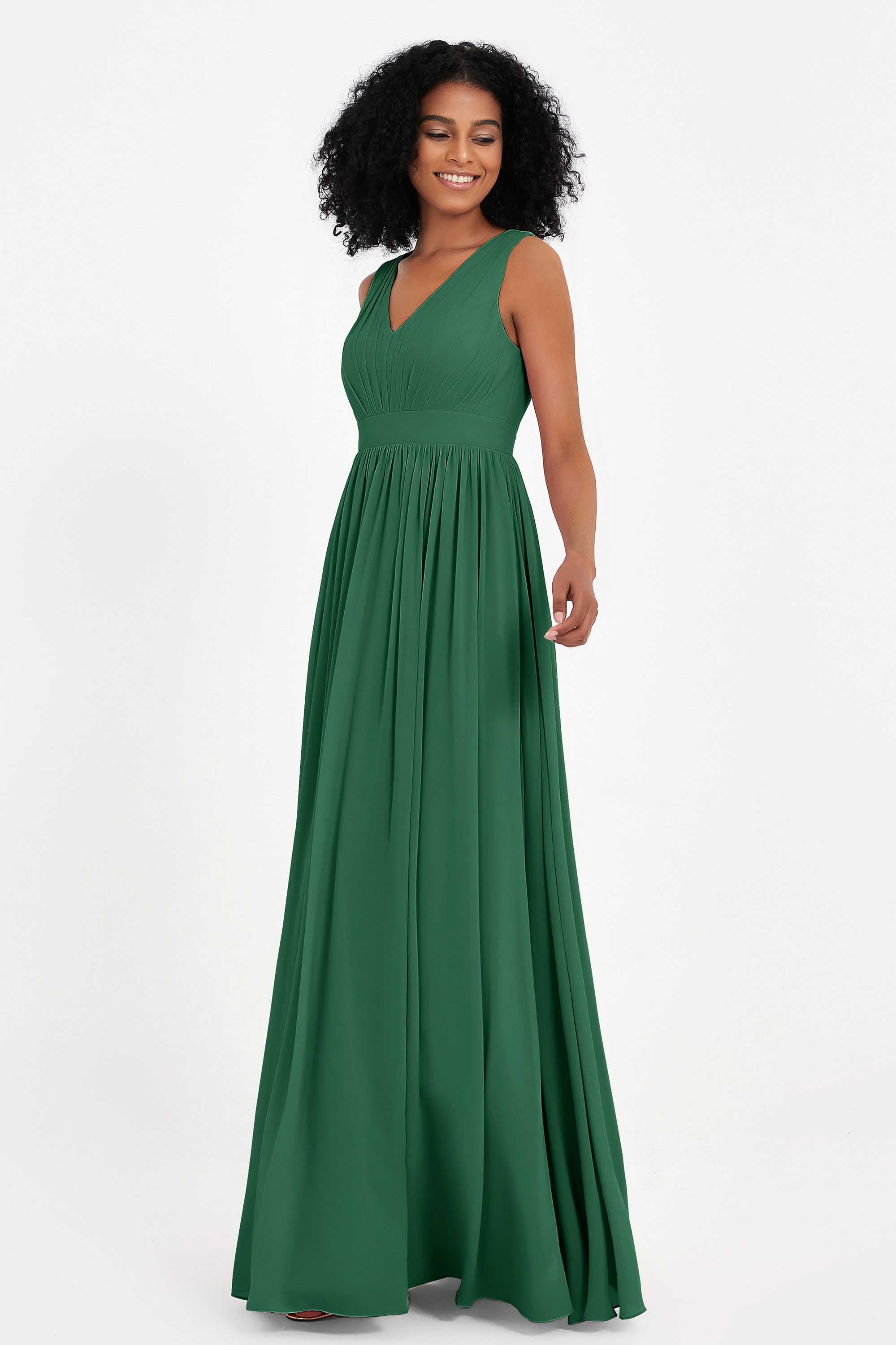 Modest Long Chiffon Bridesmaid Dress Sleeveless Pleated Ruched Formal Evening Dresses Gowns