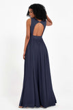 Modest Long Chiffon Bridesmaid Dress Sleeveless Pleated Ruched Formal Evening Dresses Gowns