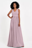 Modest Long Chiffon Bridesmaid Dress Sleeveless Pleated Ruched Formal Evening Dresses Gowns