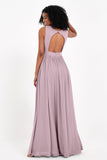 Modest Long Chiffon Bridesmaid Dress Sleeveless Pleated Ruched Formal Evening Dresses Gowns