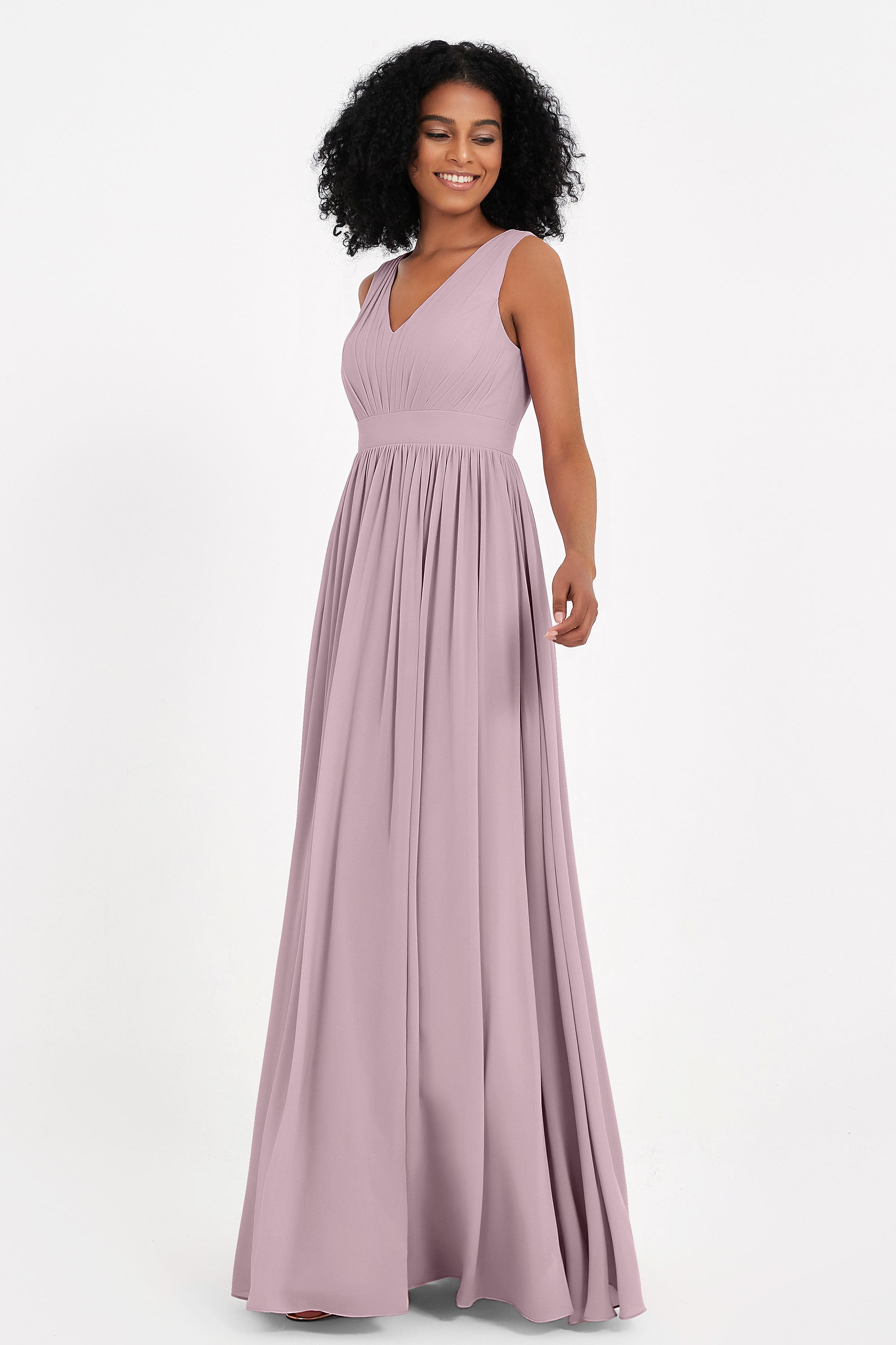 Modest Long Chiffon Bridesmaid Dress Sleeveless Pleated Ruched Formal Evening Dresses Gowns
