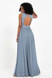 Modest Long Chiffon Bridesmaid Dress Sleeveless Pleated Ruched Formal Evening Dresses Gowns