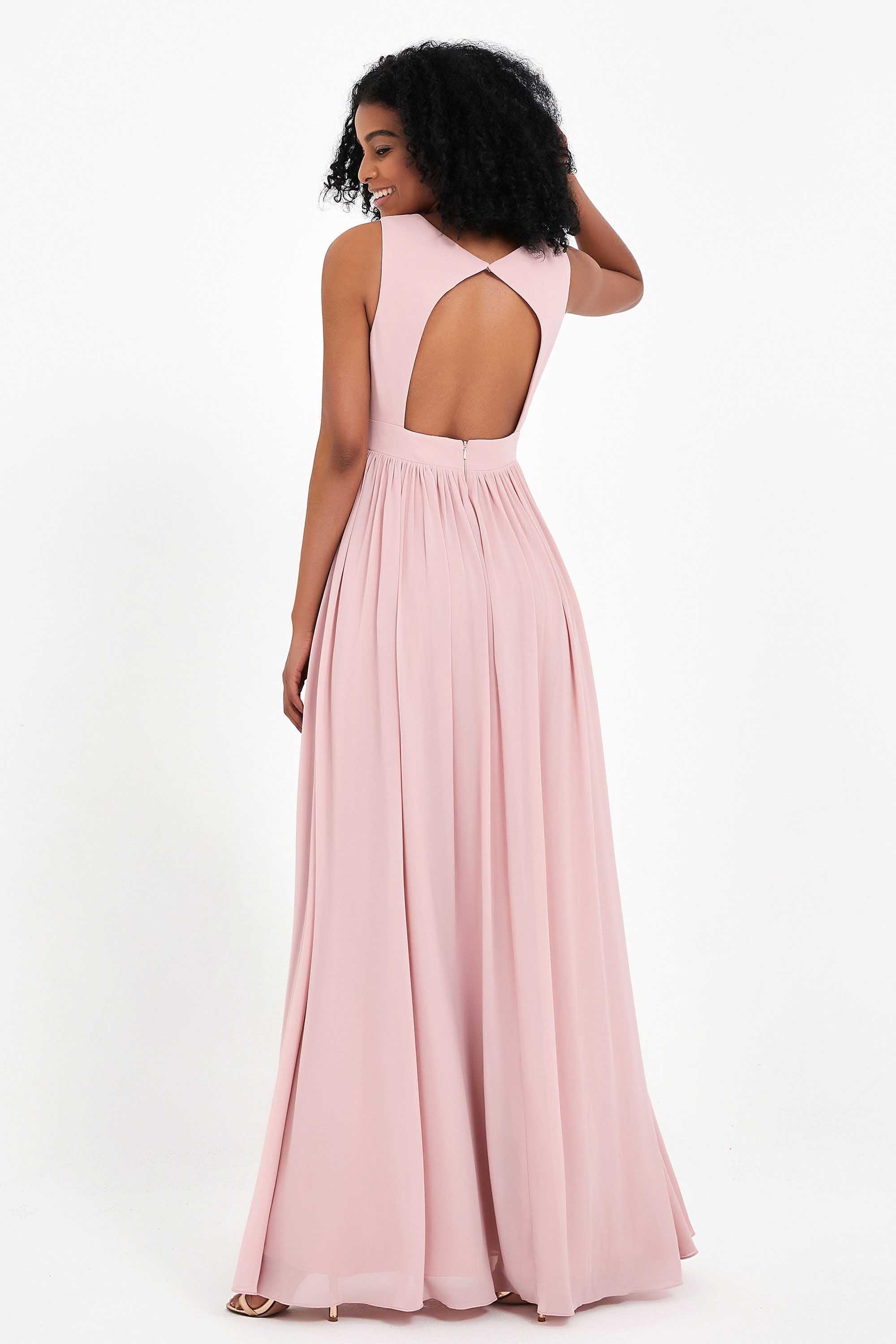 Modest Long Chiffon Bridesmaid Dress Sleeveless Pleated Ruched Formal Evening Dresses Gowns