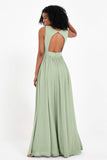 Modest Long Chiffon Bridesmaid Dress Sleeveless Pleated Ruched Formal Evening Dresses Gowns