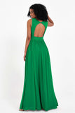 Modest Long Chiffon Bridesmaid Dress Sleeveless Pleated Ruched Formal Evening Dresses Gowns