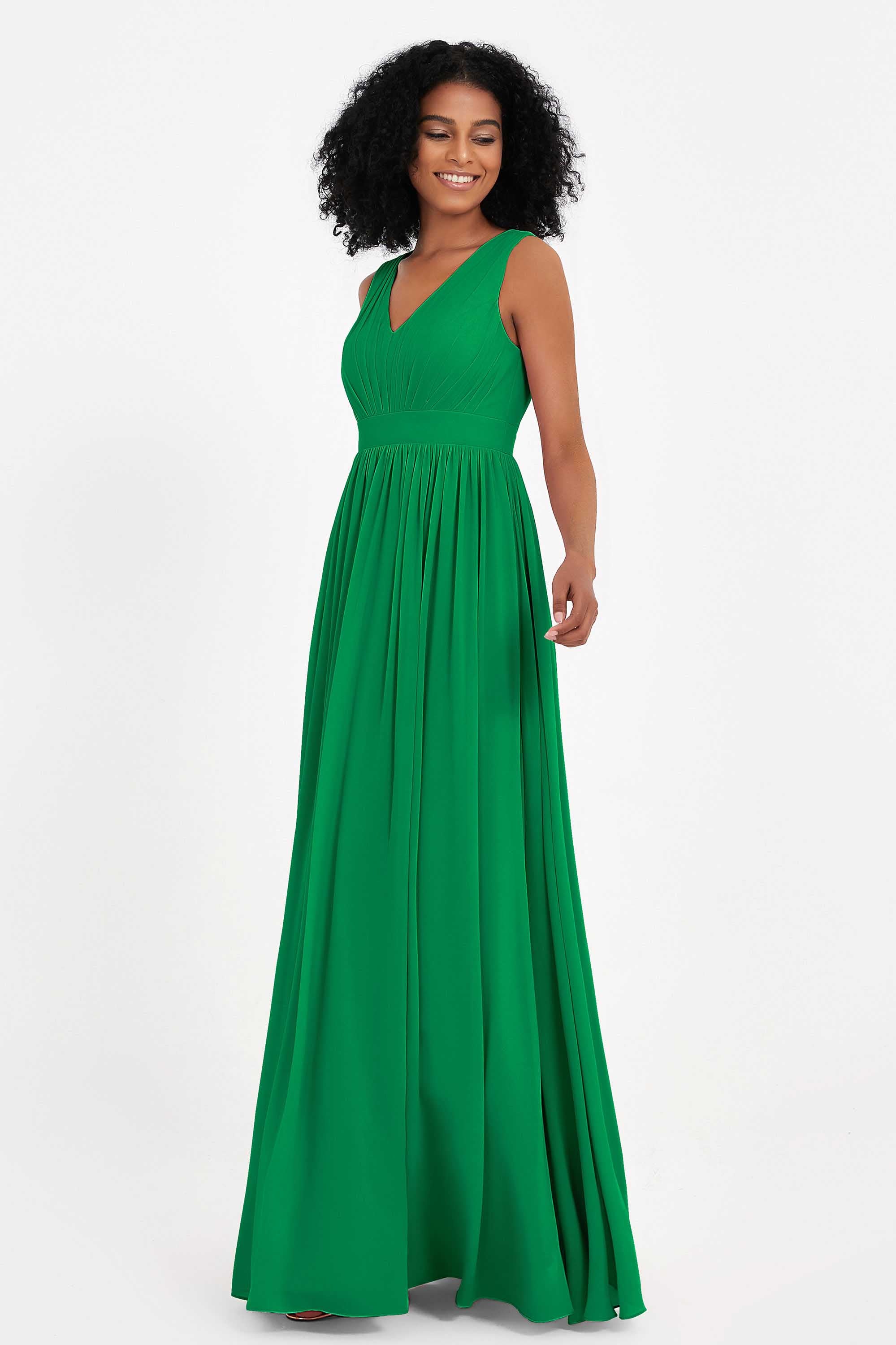 Modest Long Chiffon Bridesmaid Dress Sleeveless Pleated Ruched Formal Evening Dresses Gowns