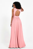 Modest Long Chiffon Bridesmaid Dress Sleeveless Pleated Ruched Formal Evening Dresses Gowns