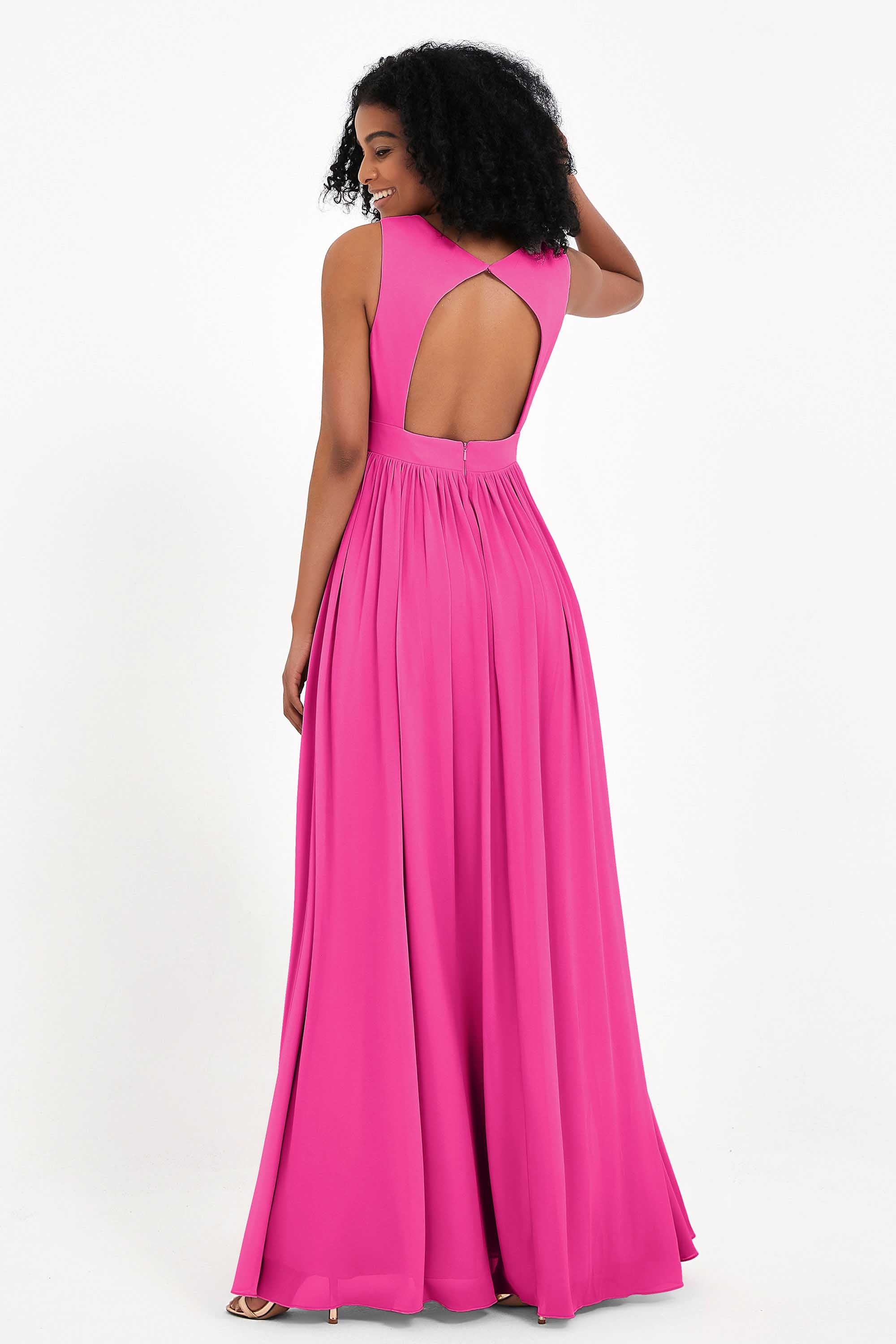 Modest Long Chiffon Bridesmaid Dress Sleeveless Pleated Ruched Formal Evening Dresses Gowns