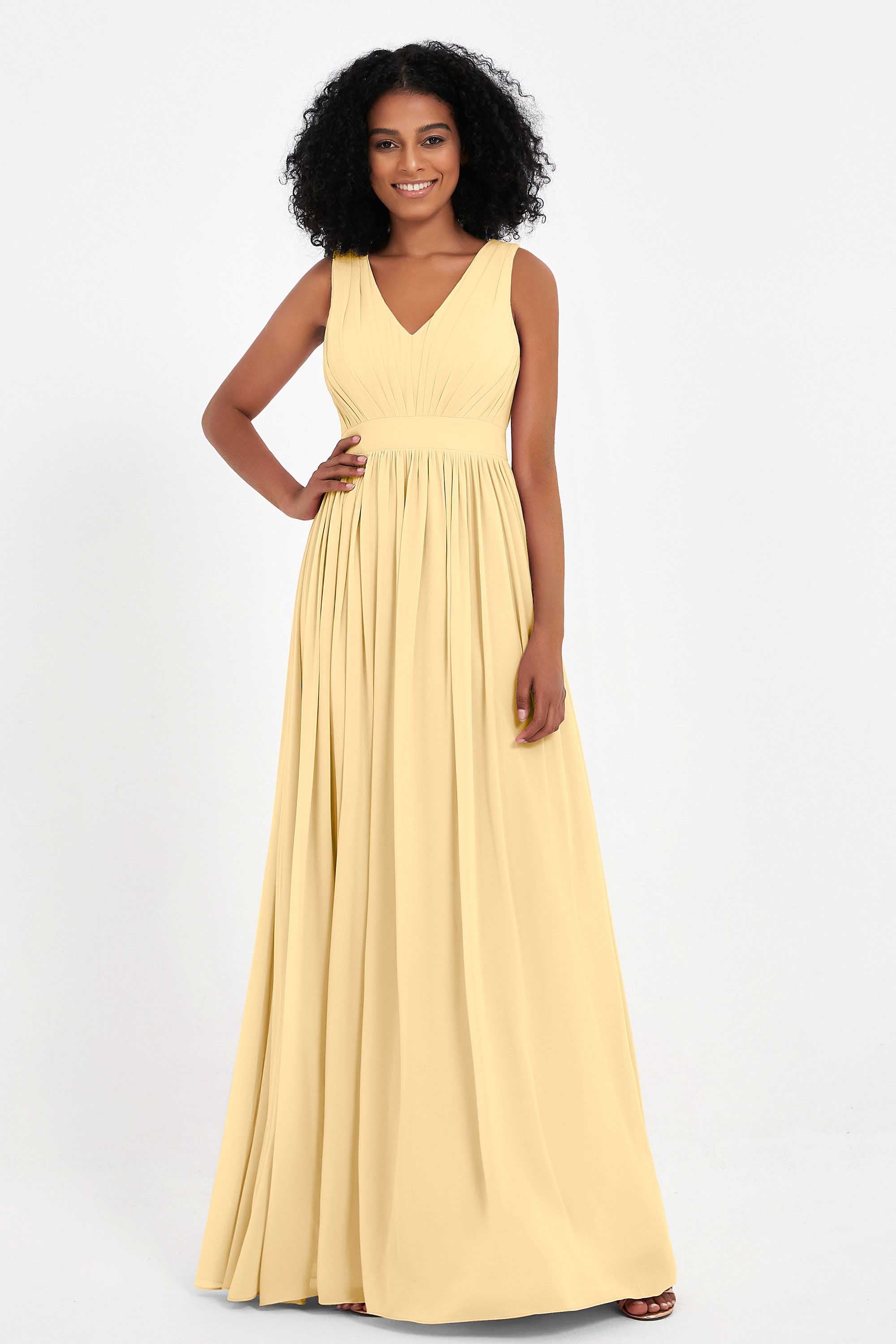 Modest Long Chiffon Bridesmaid Dress Sleeveless Pleated Ruched Formal Evening Dresses Gowns